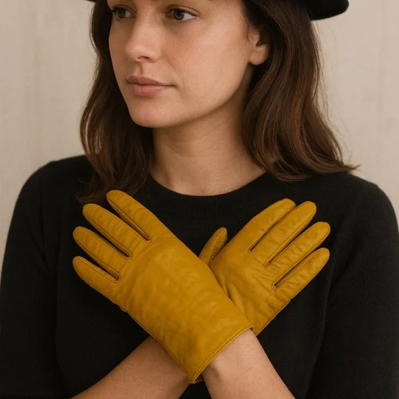 Express Mustard Yellow Leather Gloves - Picture 2 of 7